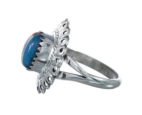 Southwestern Manmade Multicolor Inlay Sterling Silver Ring Size 6-1/4 JX130278